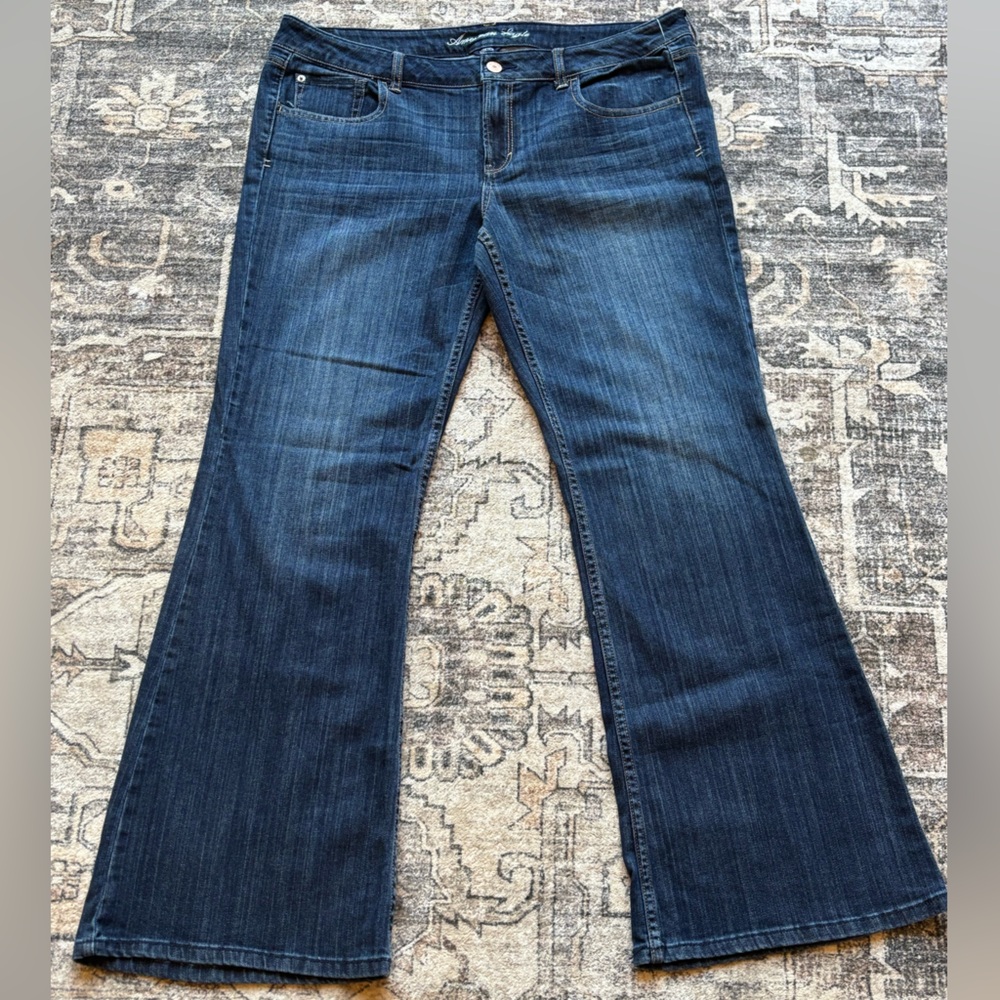 NWT American Eagle Outfitters Dark Blue Stretch Hipster Flare Jeans Size 18 Long